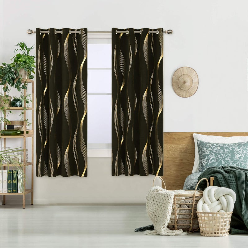 Deconovo Blackout Curtains - Thermal Insulated, Noise-Reducing Window Drapes for Bedroom, Living Room - 2 Panels, Black/Wave, 52W x 72L - Image 2